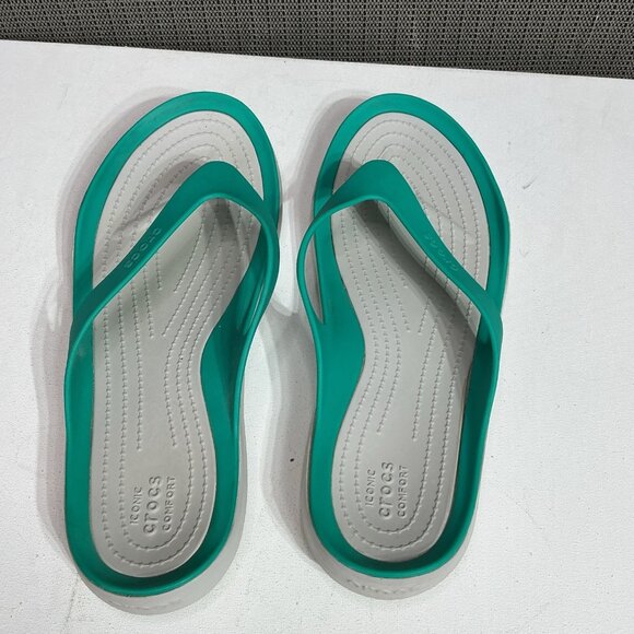Crocs Casual Slip On Flip Flop Sandal Women's Size 11W Teal Green - Picture 4 of 8